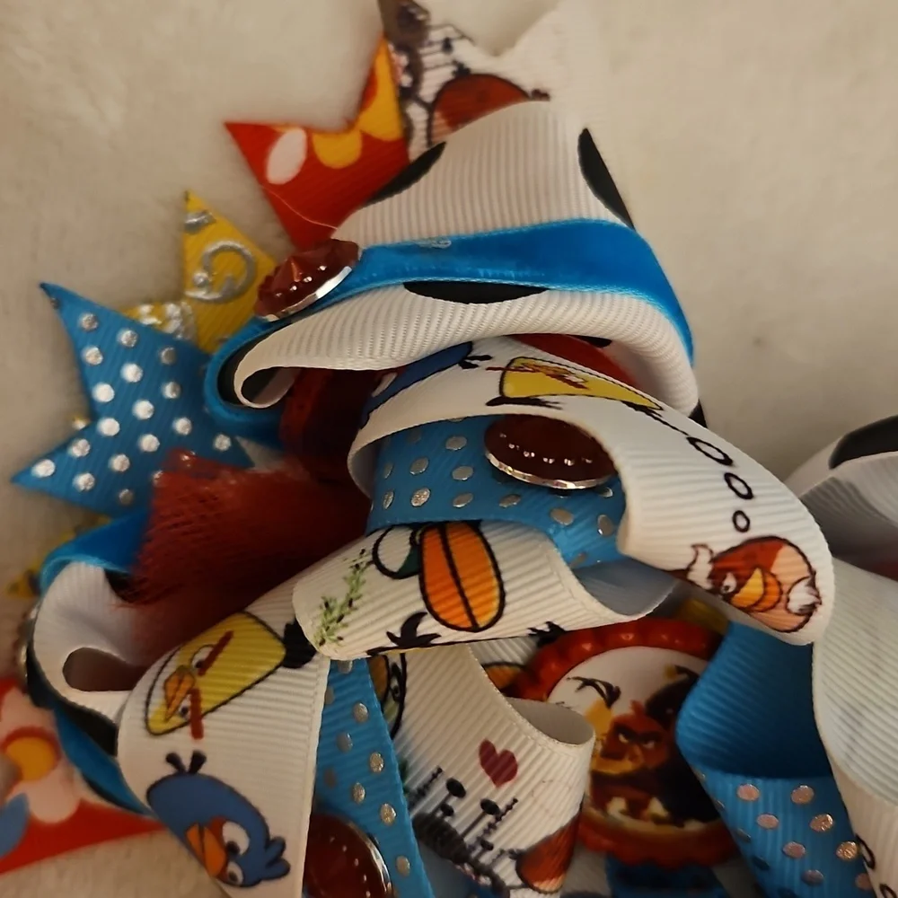 Vtg HANDMADE Large Colorful Angry Bird Cartoon Character Hair Bow Clip